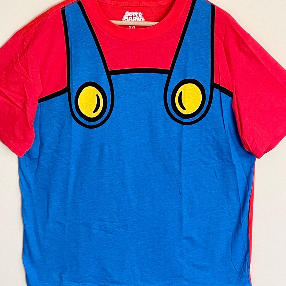 NEW Super Mario Bros Overall Red Blue Costume Graphic T Shirt Adult size 2XL - Picture 4 of 9